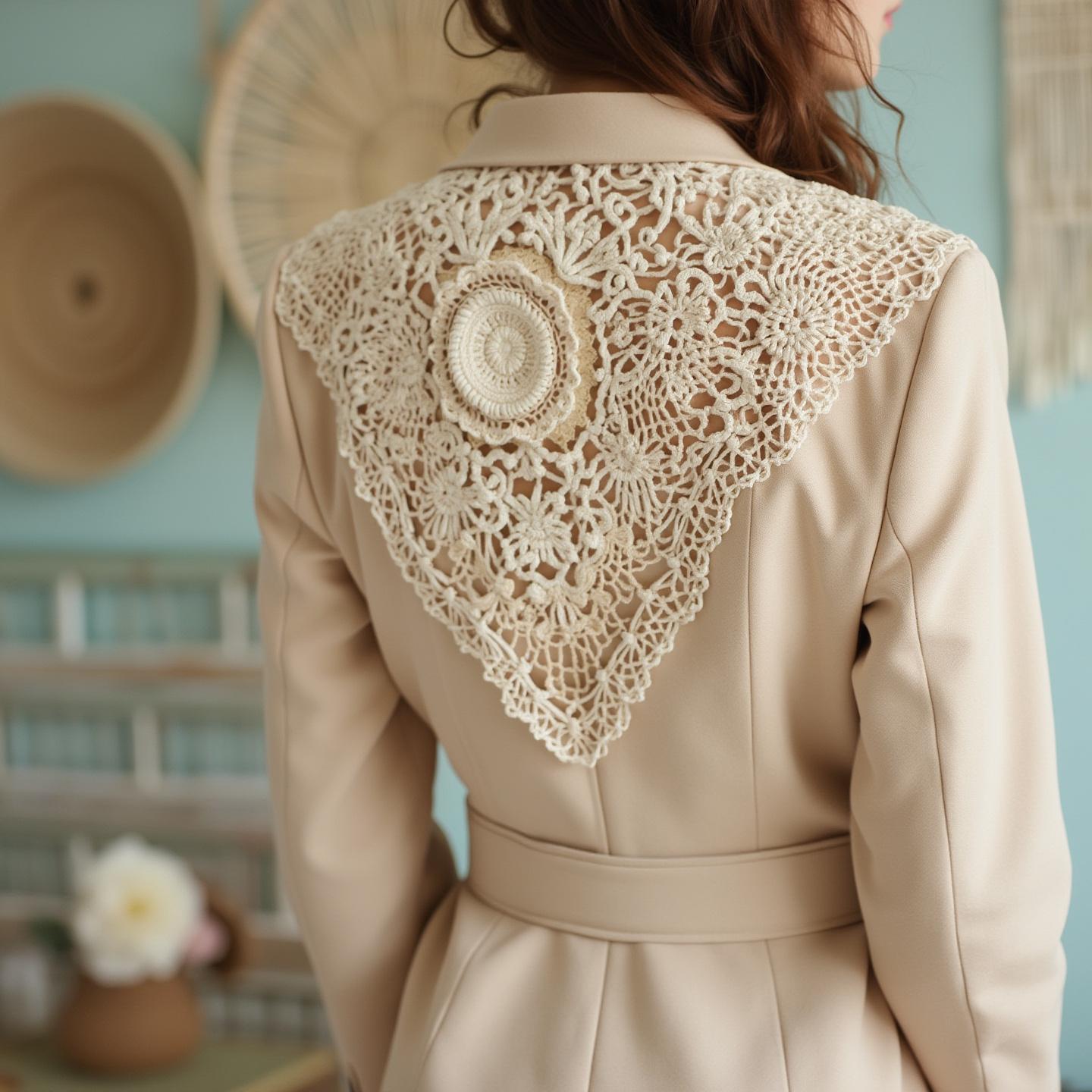 Panel trasero completo con diseño de macramé para blazer