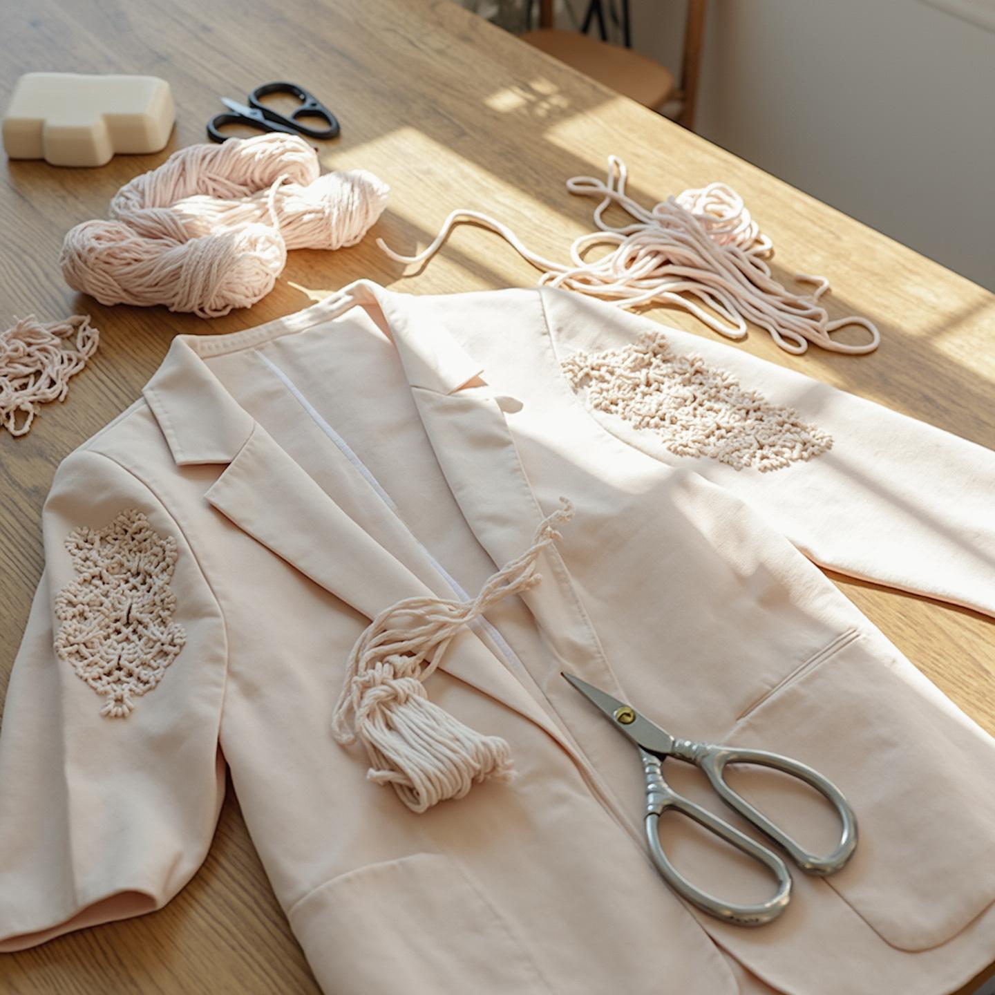 Espacio de trabajo con proyecto de macramé para blazer