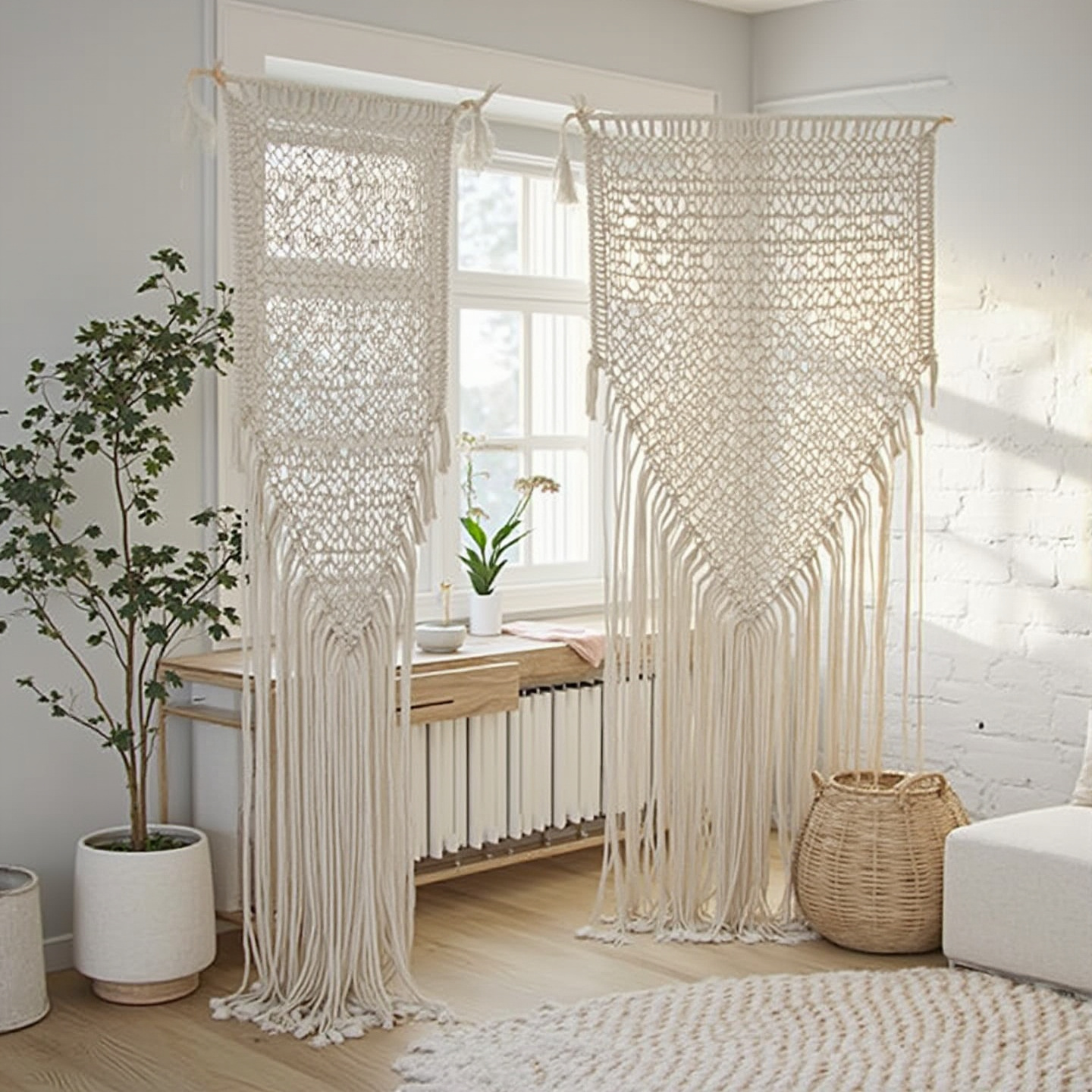 Divisor de ambientes de macramé con estilo escandinavo