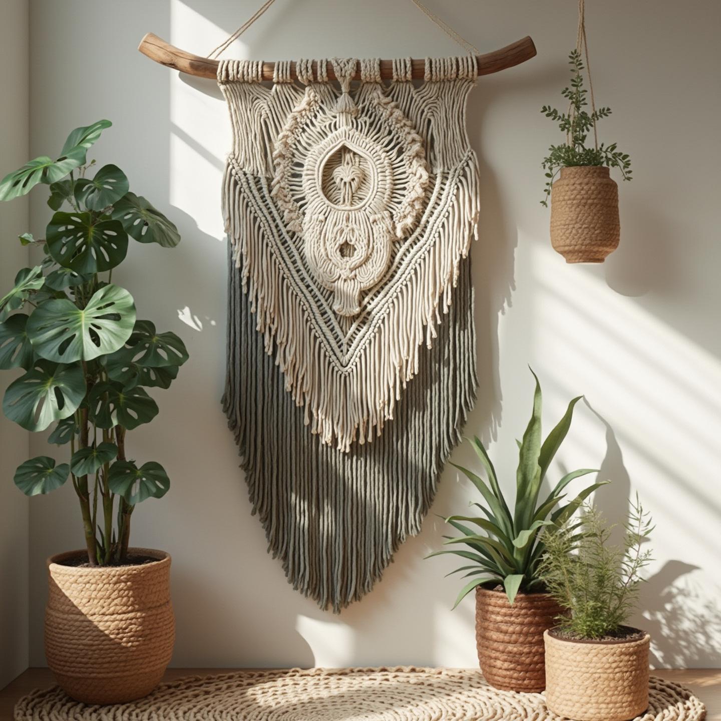 Decoración bohemia de macramé en esquinas del hogar