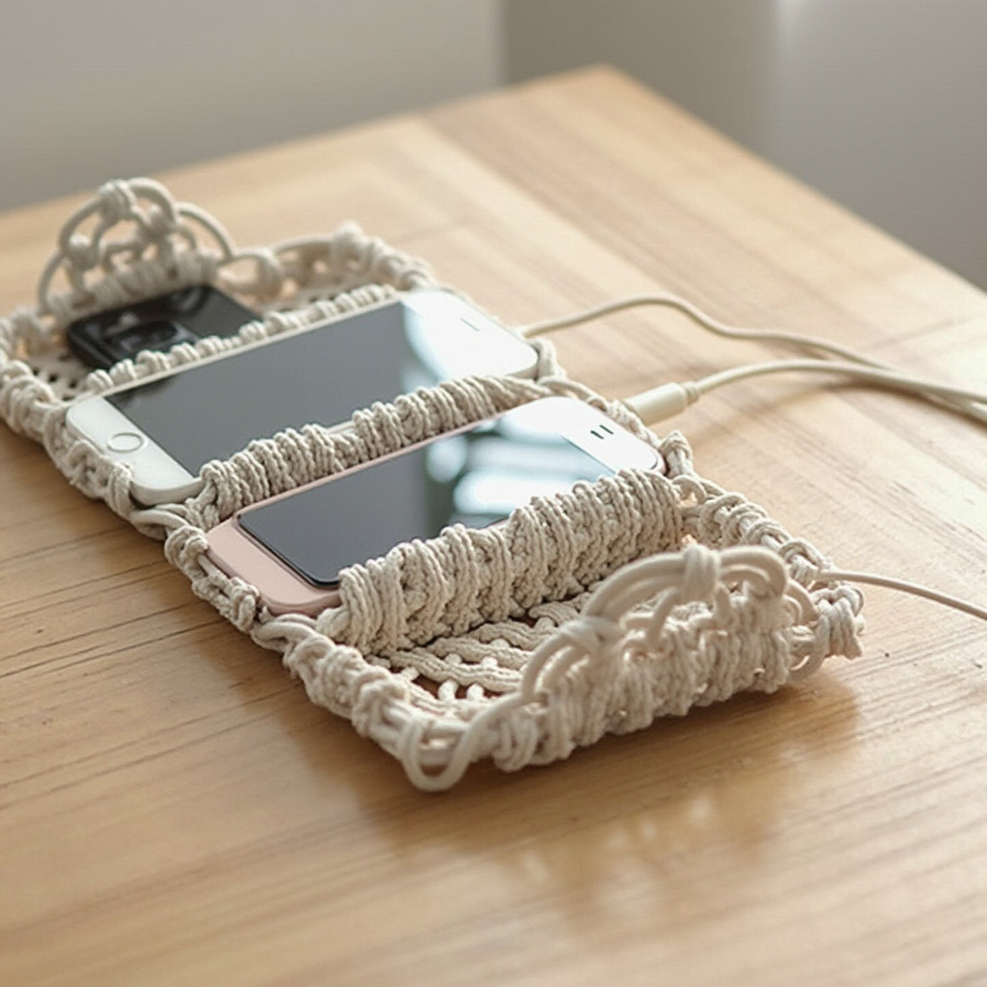 Estación de carga de macramé