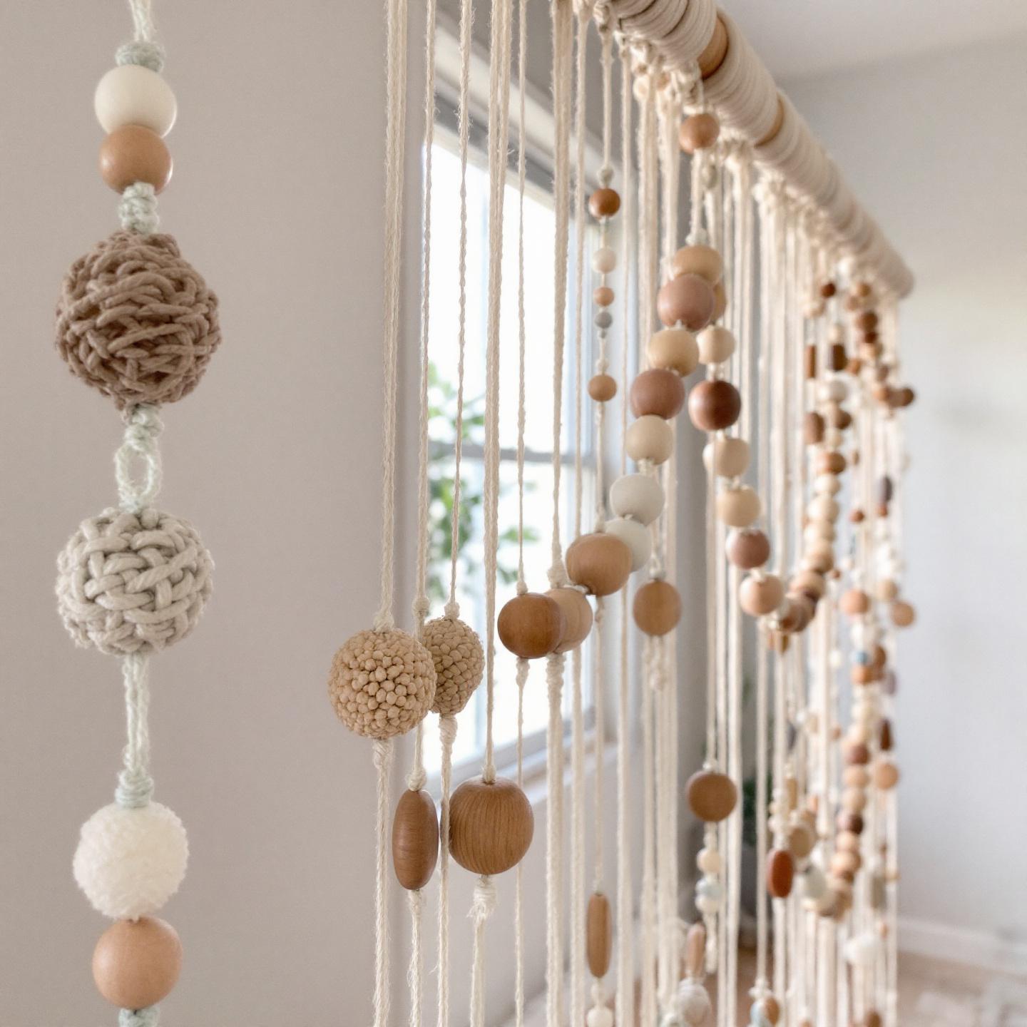 Cortina divisora de macramé con diferentes texturas