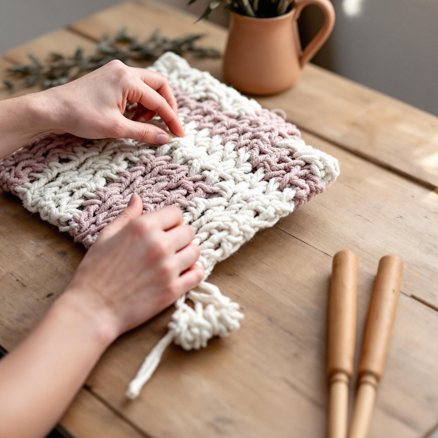 Bolso de macramé hecho con cáñamo natural