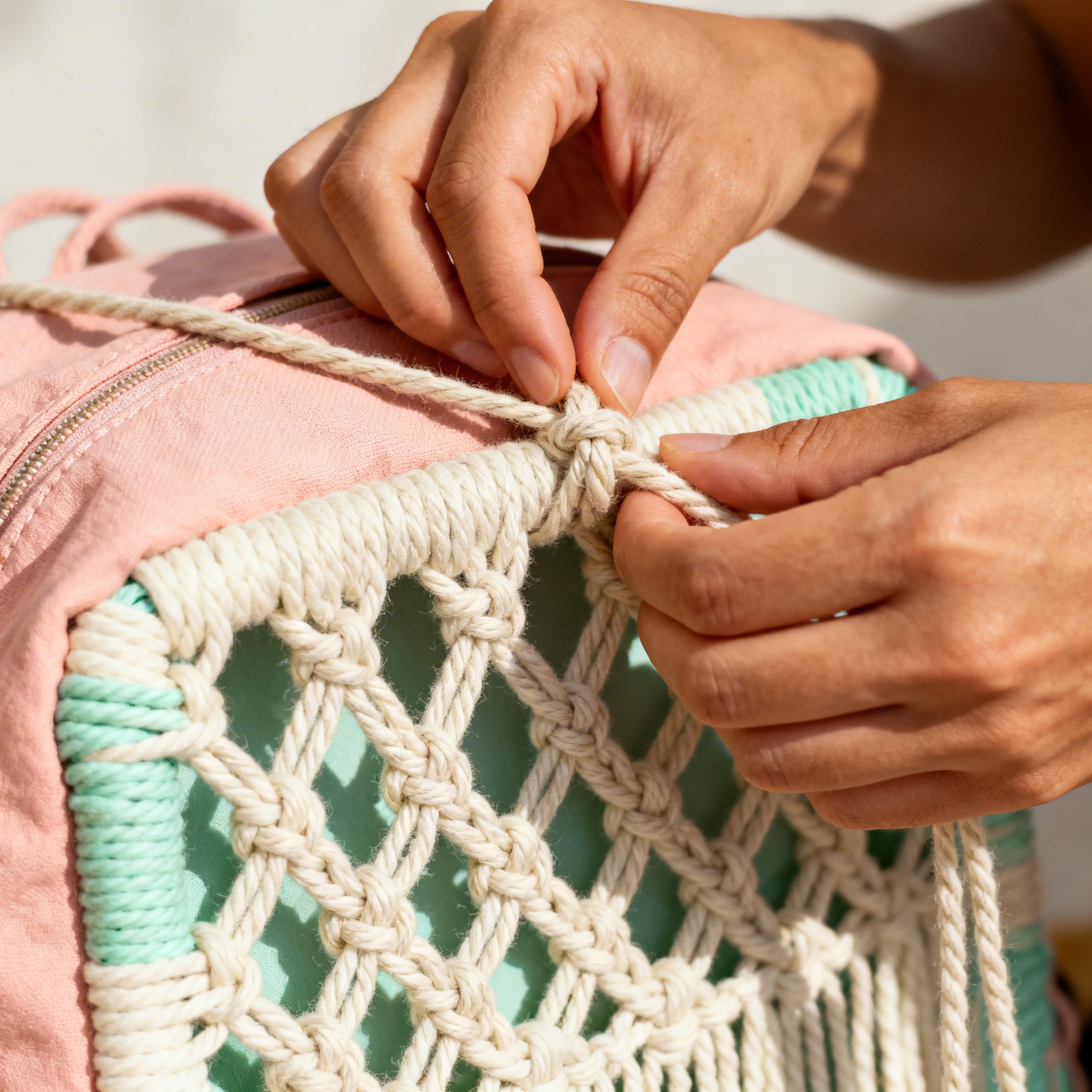 Closeup handcrafted macrame knots