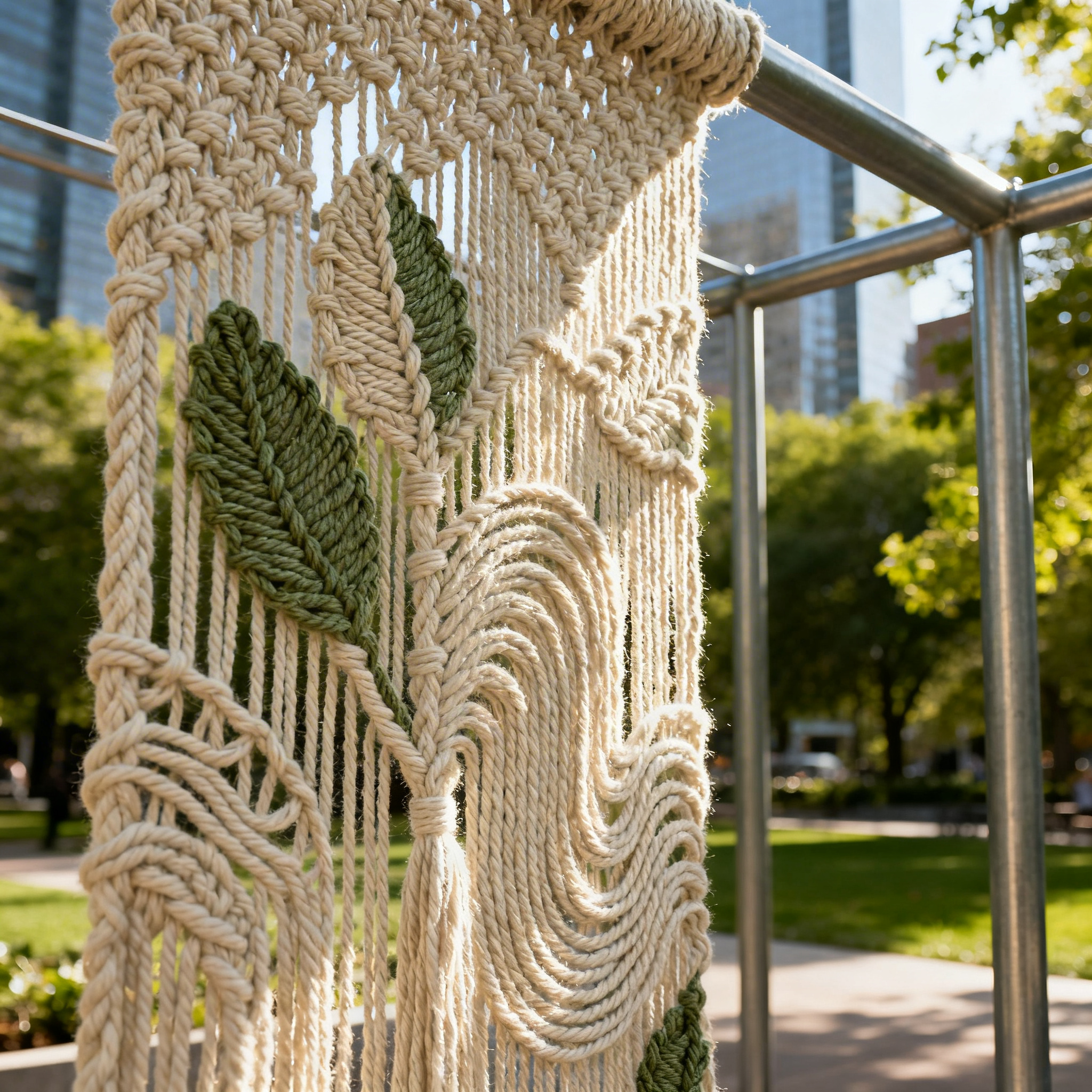 Detalle de nudos de macramé inspirados en la naturaleza