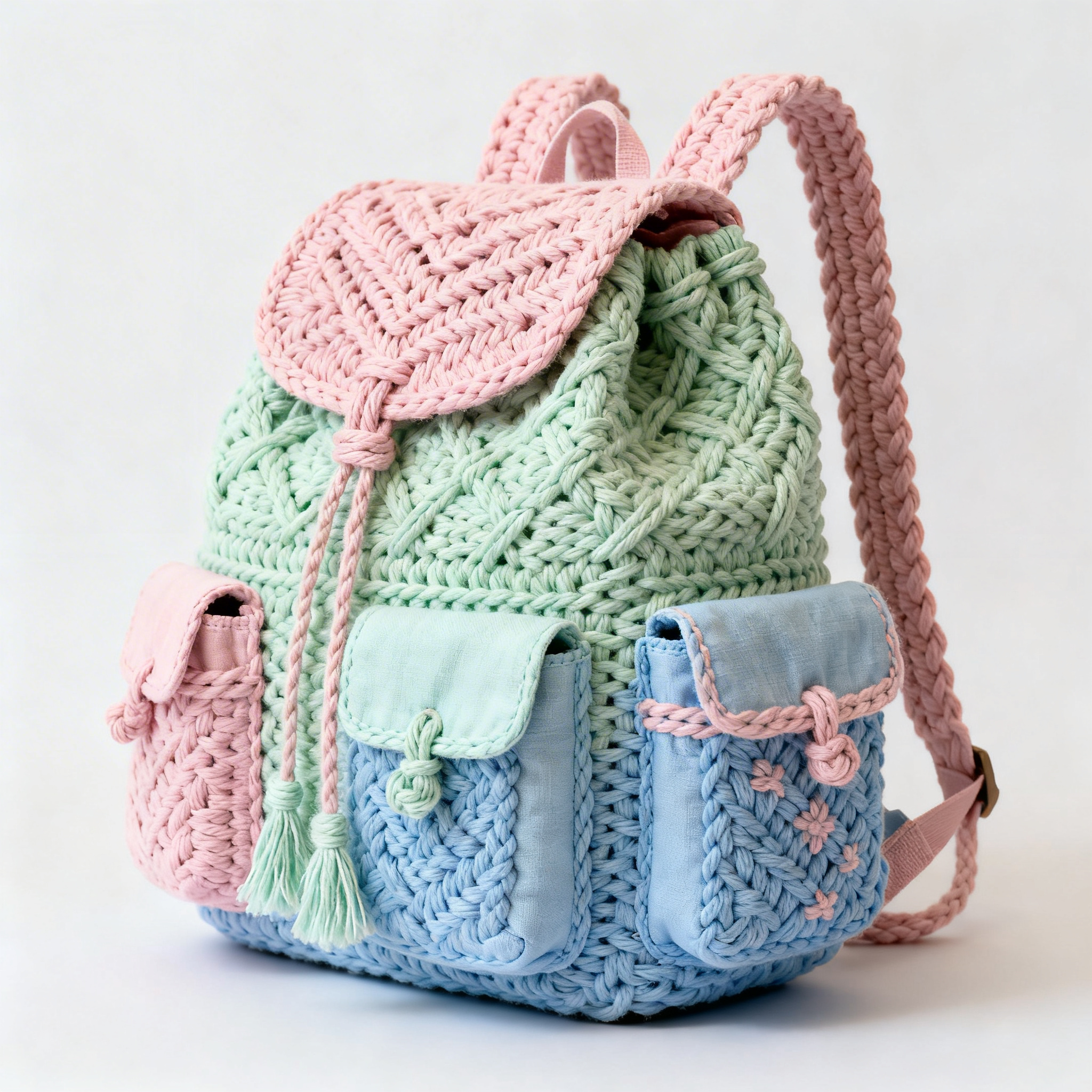 Modular sustainable macrame backpack